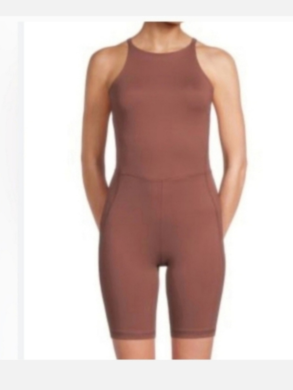 Sleeveless High-Neck Seamless Romper in Warm Brown Sz XL
